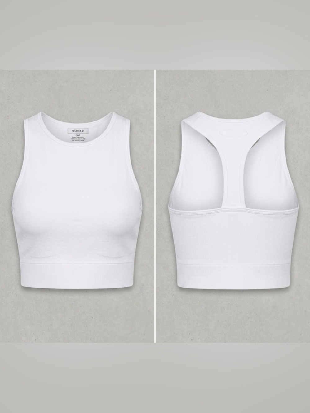Forever 21 White Ribbed Seamless High Neck Athleisure Crop Tank Top Women’s M